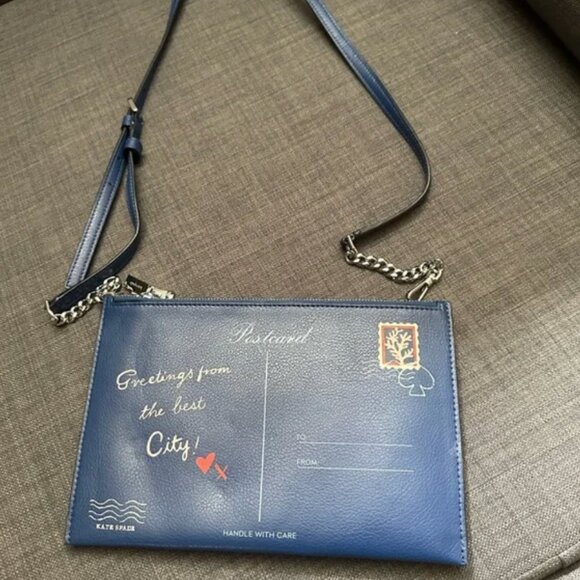 Kate Spade Bon Voyage Off the Grid Postcard Double Zip Crossbody bag purse nwot - Picture 5 of 8
